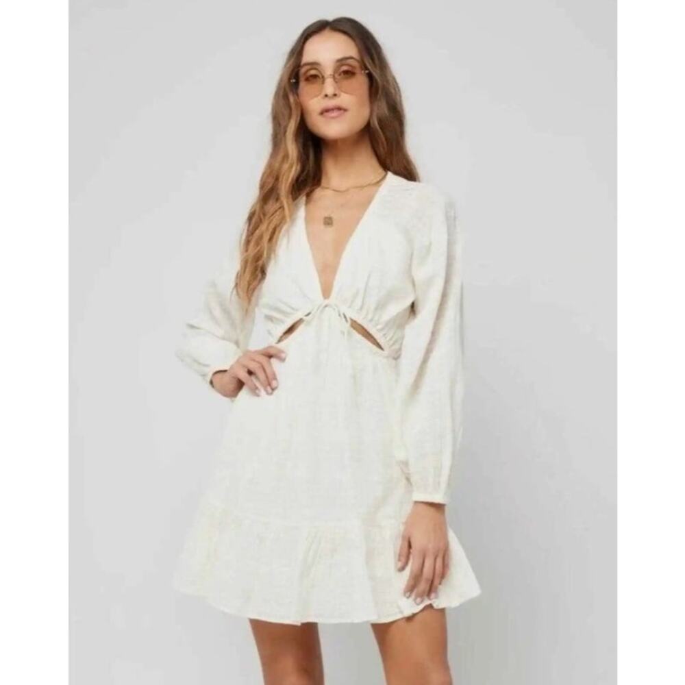 L*Space Feelin' Fine Raglan Sleeve Cutout Mini Dress NWT Cream Size Large